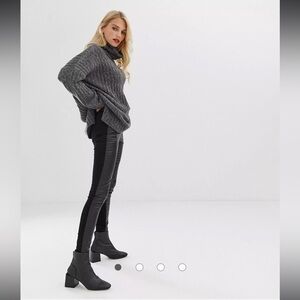 French Connection Leather Paneled Mixed Media Skinny Pants Black Womens Size 4